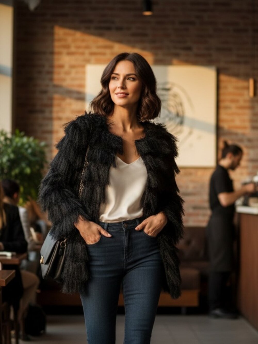 NY Collection Textured Layered Tassel Shag Statement Coat